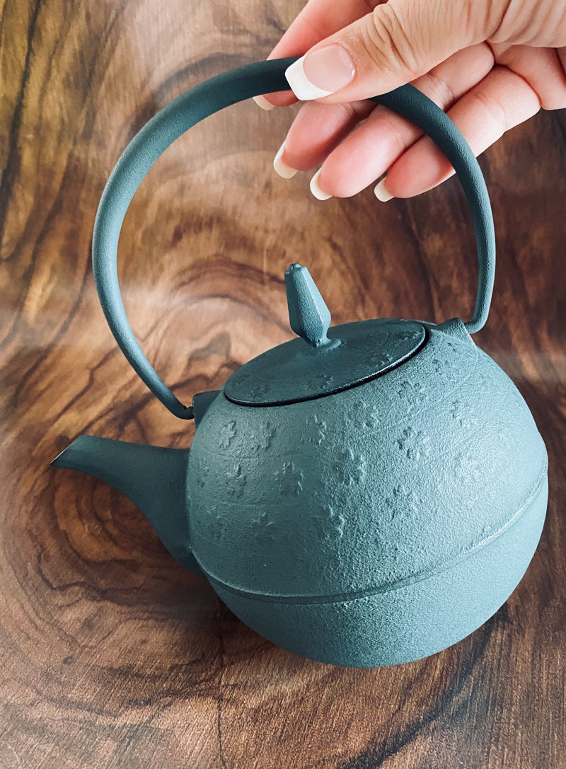 Traditional Japanese Iron Tea Pot - Sakura Patterned Authentic Nanbu Tekki 1023-10