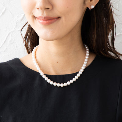 [Necklace and Earrings] [Limited stock] Hanadama Pearl Necklace & Earrings (Made in Japan) 0922-06