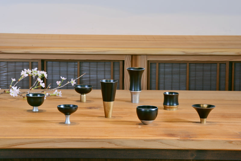 <FUJI Kurourushi> - Lacquer, Wood, and Brass Mt.Fuji Style Cups 1023-08