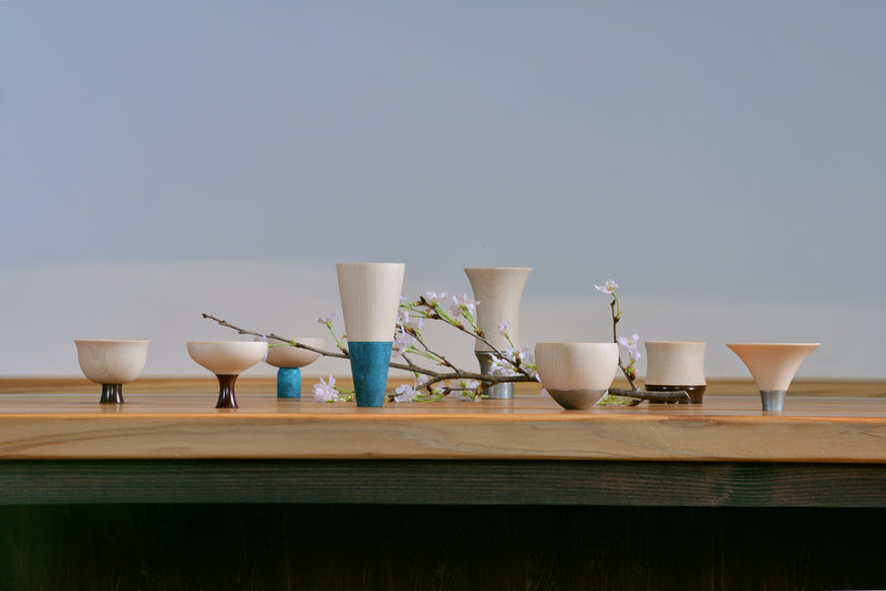 <FUJI> - Mt. Fuji Refined Design Wooden Sake Cups 1023-07