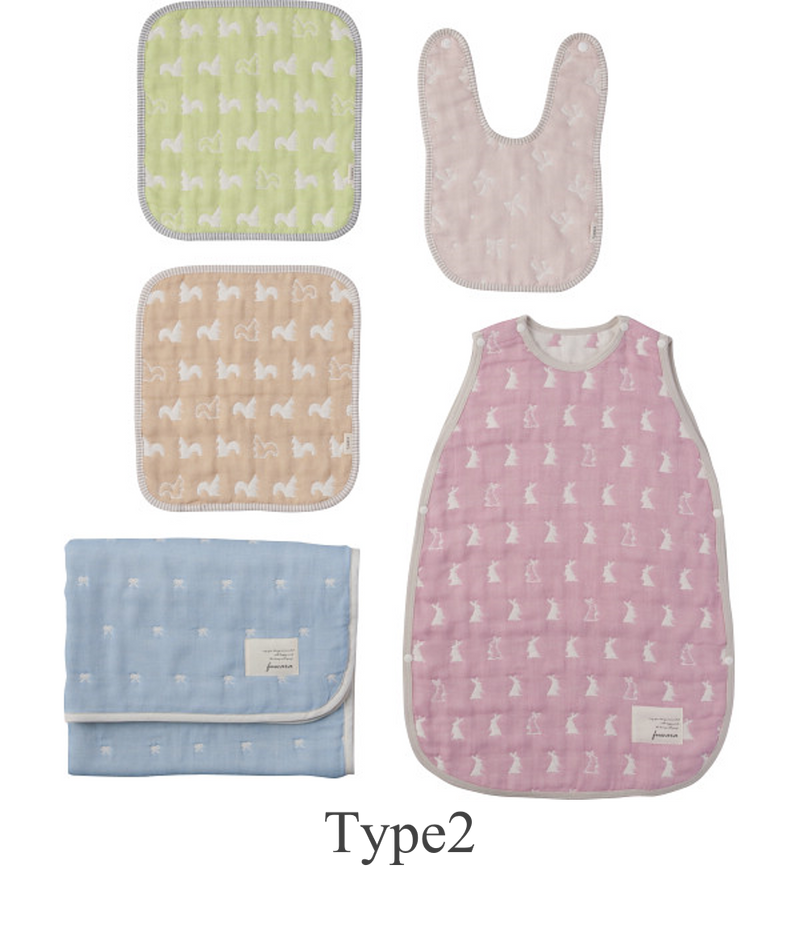 【Baby Use】Nakamori Soft Gauze Throw & Wearable blanket & Bib & Handkerchief Set (5 pieces) 1016-17